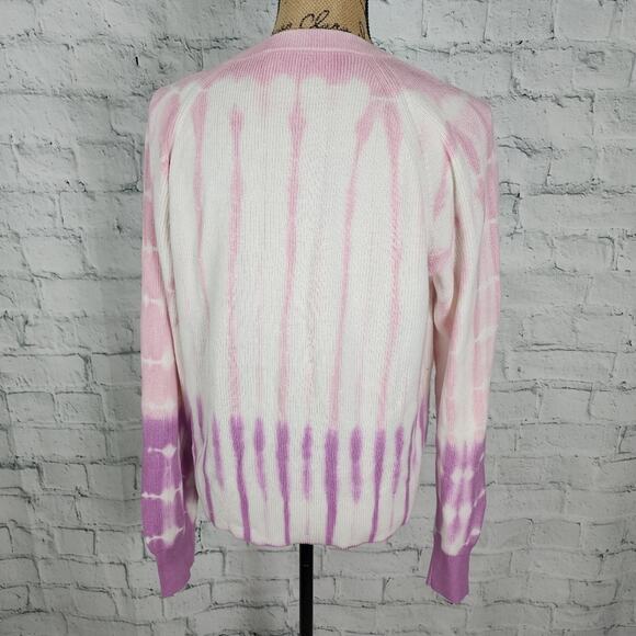 White +Warren cotton dip dye crew neck Sz L long sleeve ribbed A10c - Picture 2 of 5